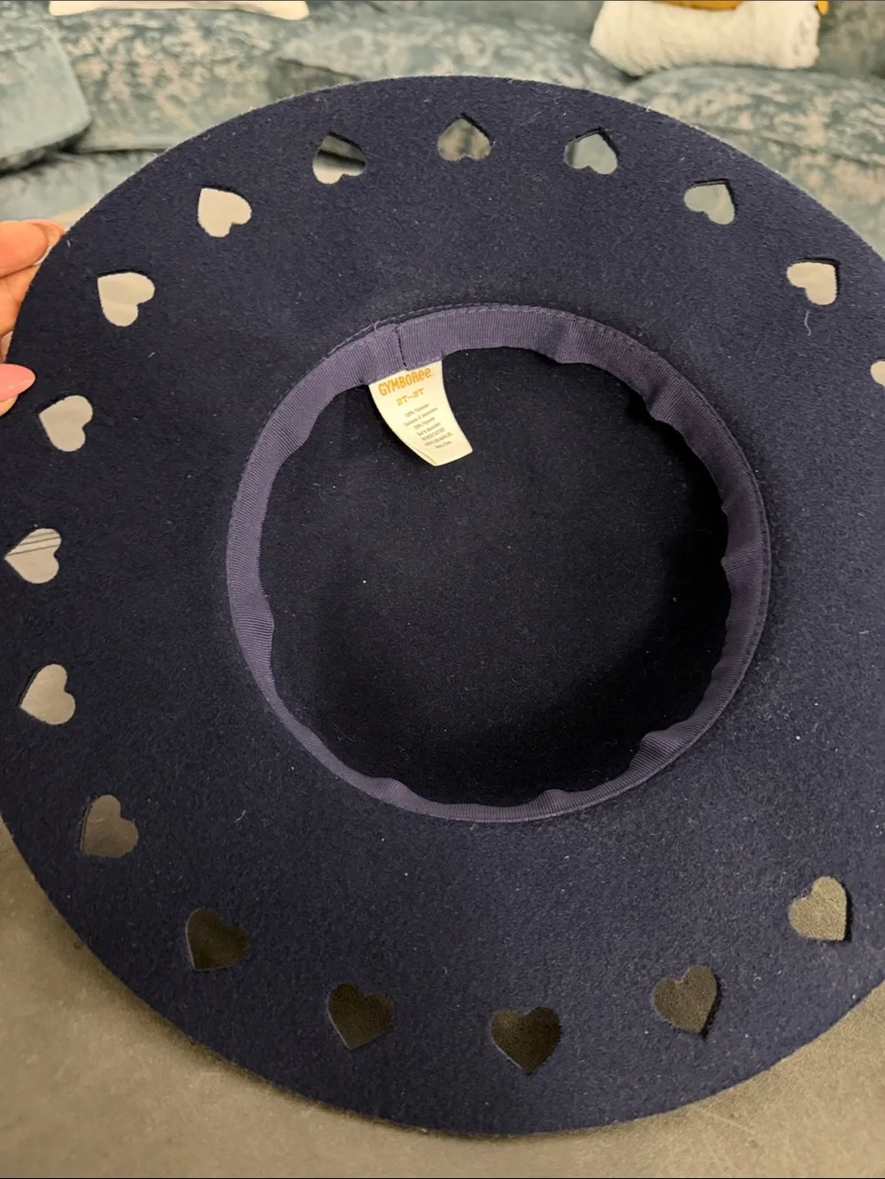 Girl’s Gymboree Navy Felt Wide-Brim Heart Cutout Hat